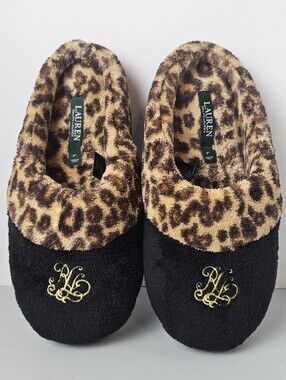 Ralph Lauren‎ Plush Cheetah Slippers Large 9-10 Lounge Classy